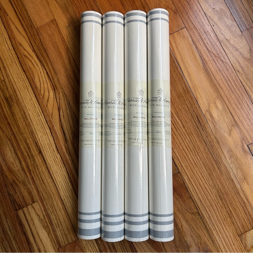 New Hearth & Hand Wall Paper Double Roll 56sqft per roll lot of Four Stripes